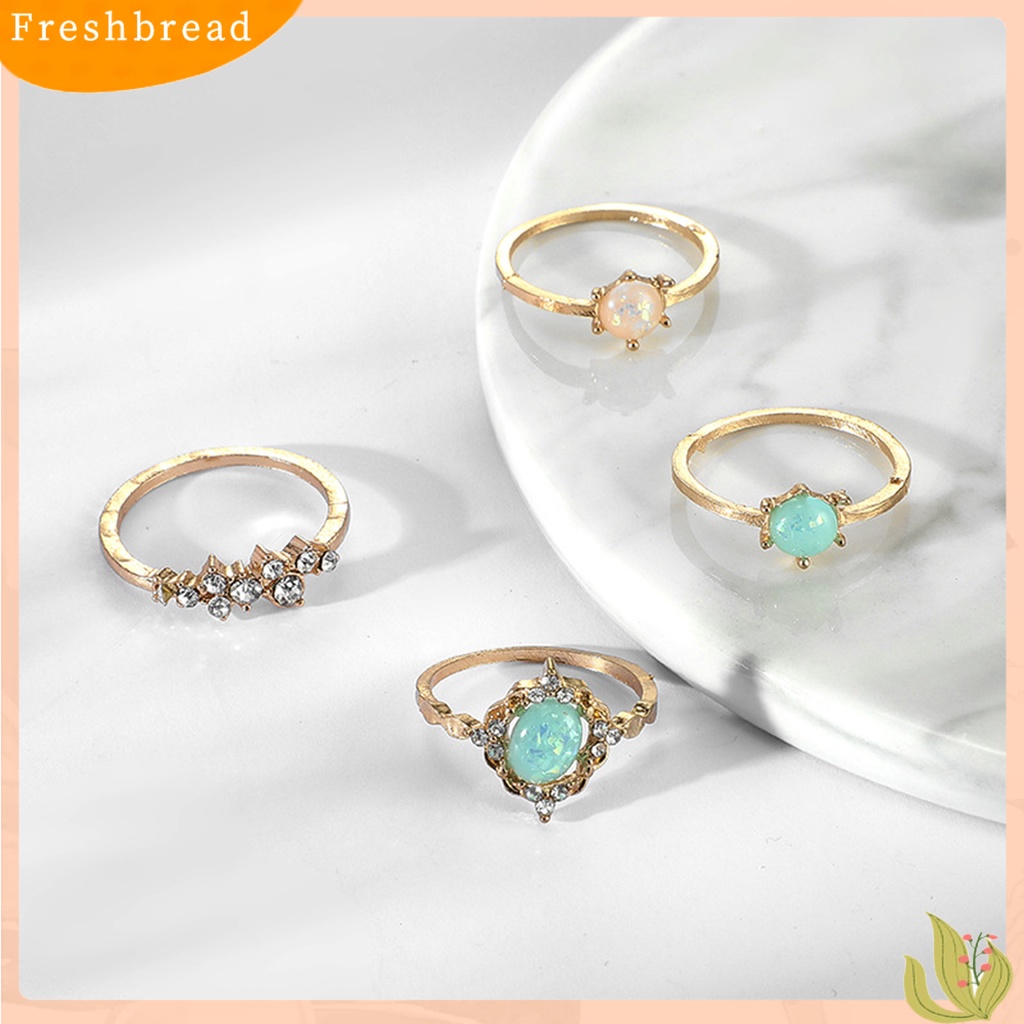 &lt; Freshbread &gt; 4Pcs/Set Cincin Buku Jari Geometris Permata Imitasi Paduan Warna Permen Dapat Ditumpuk Jari Cincin Aksesori Perhiasan