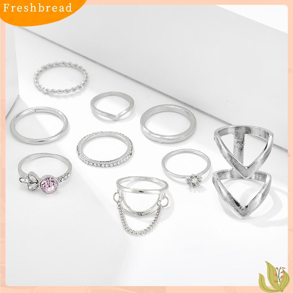 &lt; Freshbread &gt; 7/9Pcs Fashion Wanita Bintang Bulan Segitiga Geometris Jari Cincin Set Perhiasan Hadiah