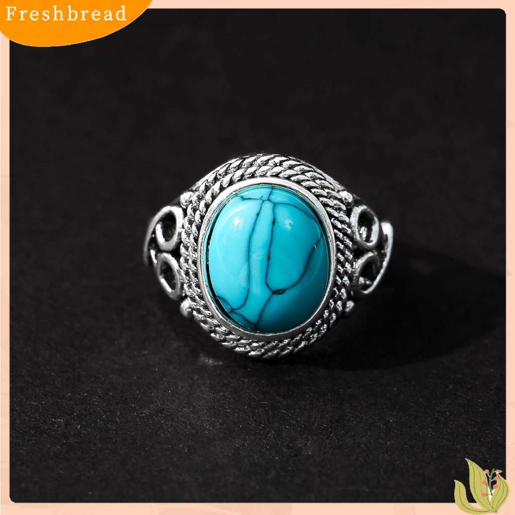 &lt; Freshbread &gt; Wanita Cincin Indah Imitasi Pirus Colorfast Gaya Vintage Women Circlet Finger Decoration