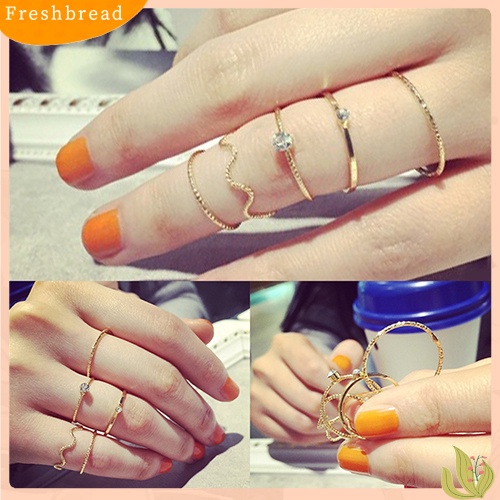 &lt; Freshbread &gt; 5Pcs/Set Band Cincin Gelombang Tumpuk Diatas Buku Jari Midi Rings Lady Jewelry Charm