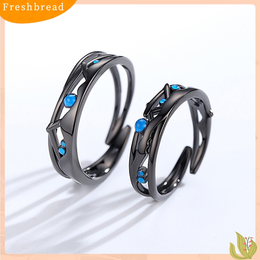 &lt; Freshbread &gt; Safir Imitasi Berongga Daun Pembukaan Jari Cincin Adjustable Pasangan Perhiasan Hadiah