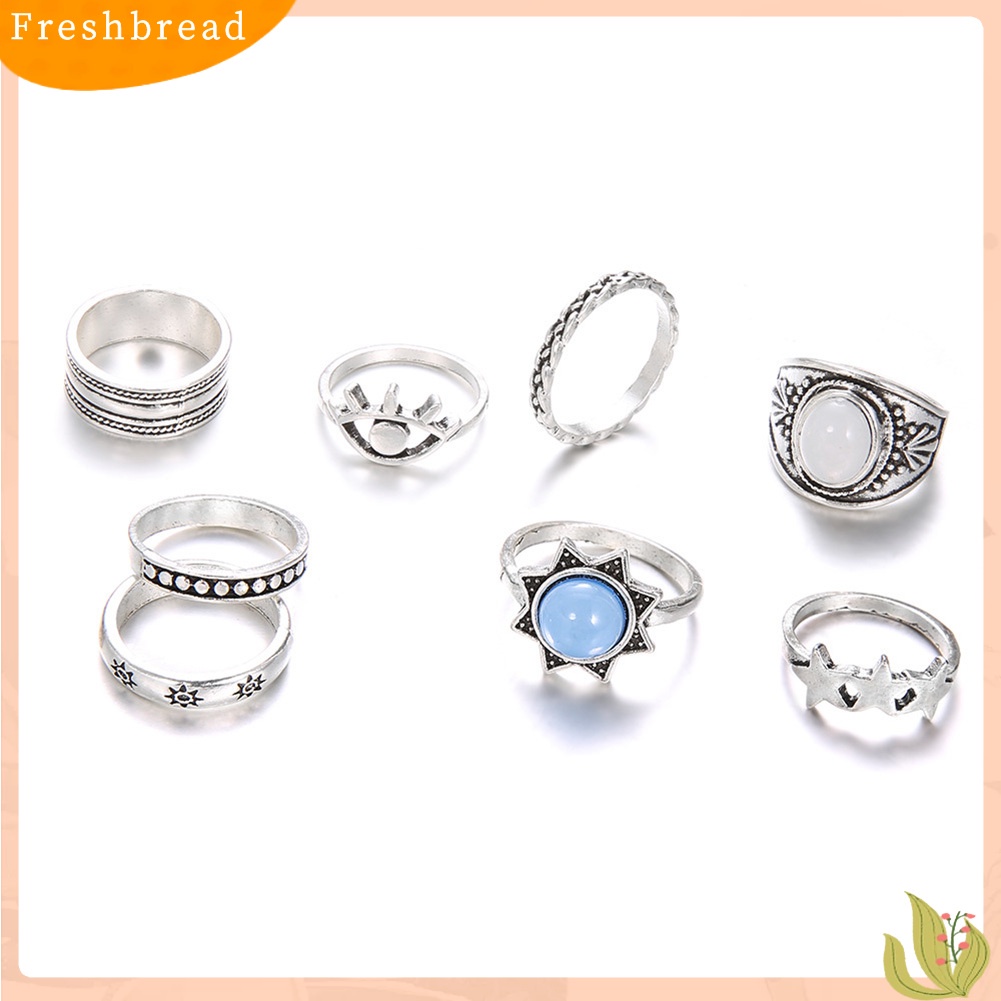 &lt; Freshbread &gt; 7Pcs/Set Bohemian Wanita Mata Bintang Faux Gemstone Kunckle Midi Jari Cincin Perhiasan