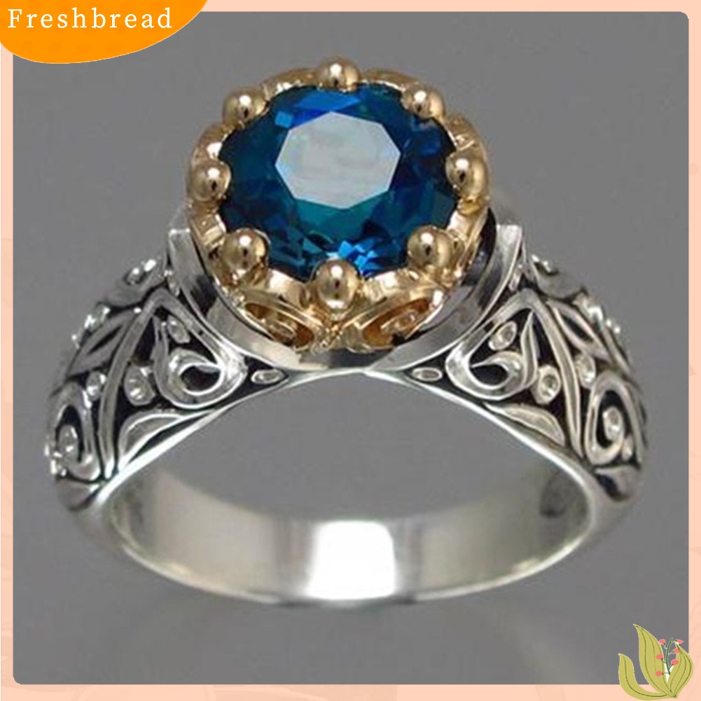 &lt; Freshbread &gt; Vintage Etnik Wanita Ukir Bulat Faux Topaz Disepuh Jari Cincin Perhiasan Hadiah