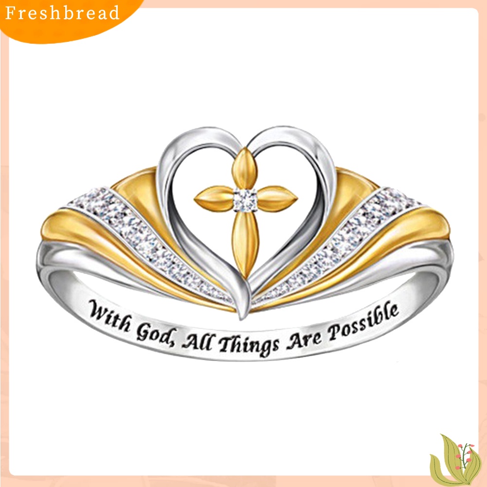 &lt; Freshbread &gt; Dengan Tuhan Semua Hal Yang Mungkin Wanita Cincin Hati Silang Berlian Imitasi Warna Ganda