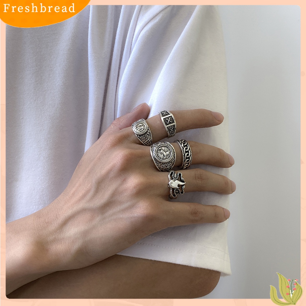 &lt; Freshbread &gt; 5Pcs/Set Cincin Buku Jari Pola Halus Geometris Mewah Retro Electroplating Dekorasi Perhiasan Pria Vintage Gothic Knuckle Joint Rings Untuk Pesta