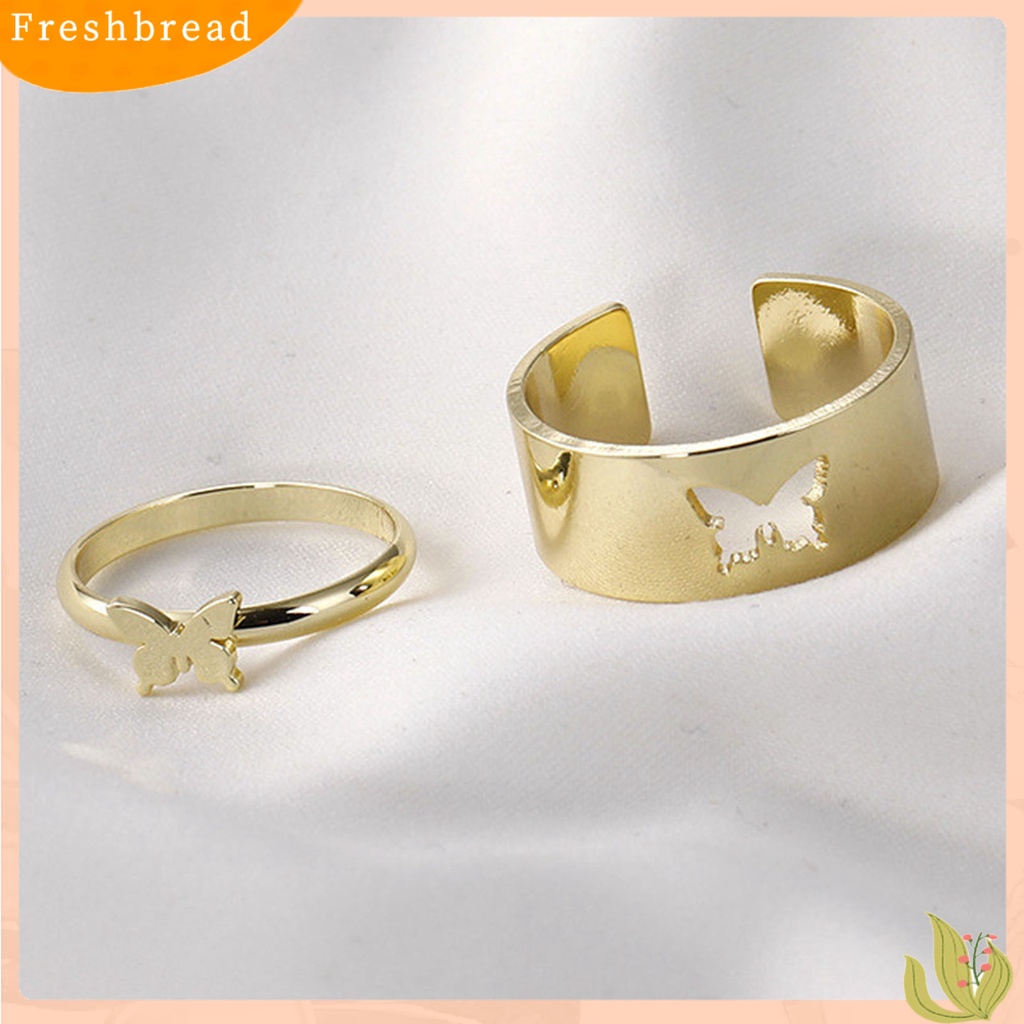 &lt; Freshbread &gt; 2pcs/Set Cincin Couple Warna Solid Matching Ring Gaya Punk Bentuk Bulan Cincin Pernikahan Hadiah Ulang Tahun