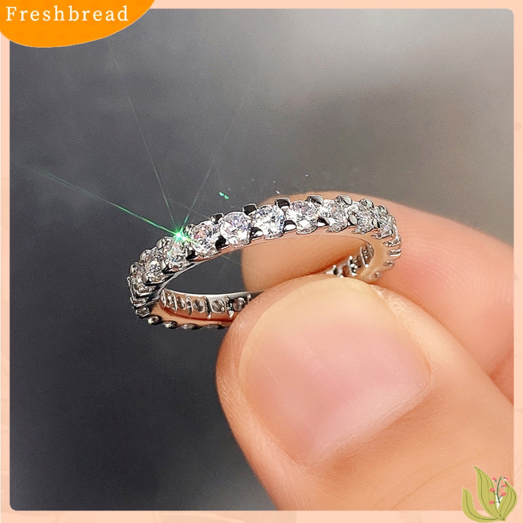 &lt; Freshbread &gt; Cincin Wanita Bersinar Cincin Jari Cubic Zirconia Tembaga Ringan Untuk Pakaian Sehari-Hari