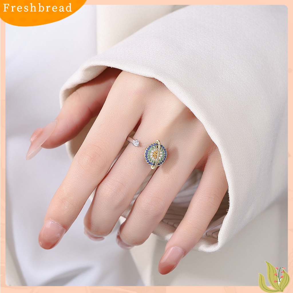 &lt; Freshbread &gt; Cincin Terbuka Bersinar Dapat Diputar Warna-Warni Cubic Zirconia Huruf Berlian Imitasi Pereda Kecemasan Desain Planet Wanita Fidget Anti Kecemasan Cincin Perhiasan Aksesori