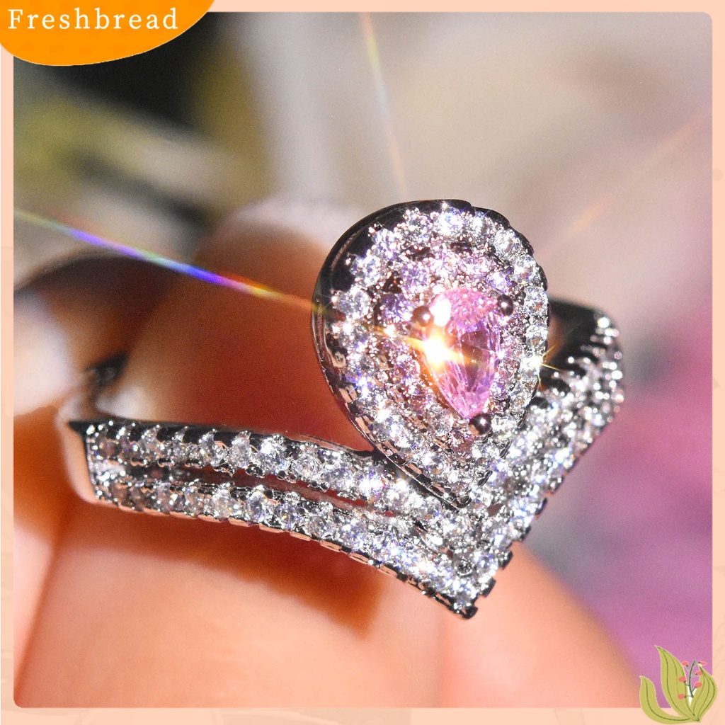 &lt; Freshbread &gt; Wanita Cincin Berbentuk Tetesan Air Perhiasan Moissanite Imitasi Cincin Kilau Terang Indah Untuk Perjamuan