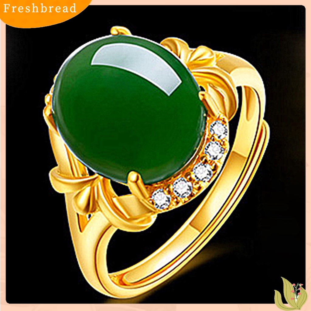 &lt; Freshbread &gt; Cincin Terbuka Dapat Disesuaikan Kalsedon Imitasi Buatan Batu Permata Alloy Retro Open Adjustable Ring Untuk Ulang Tahun