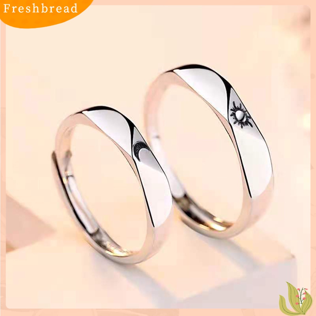 &lt; Freshbread &gt; Cincin Pasangan Ujung Terbuka Adjustable Motif Huruf Geometris Gaya Korea Fashion Matahari Dan Bulan Kekasih Cincin Hadiah Valentine