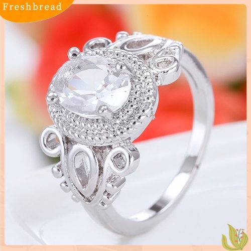 &lt; Freshbread &gt; Fashion Wanita Lapis Emas Putih 18K Oval Zirkon Potongan Jari Cincin Perhiasan
