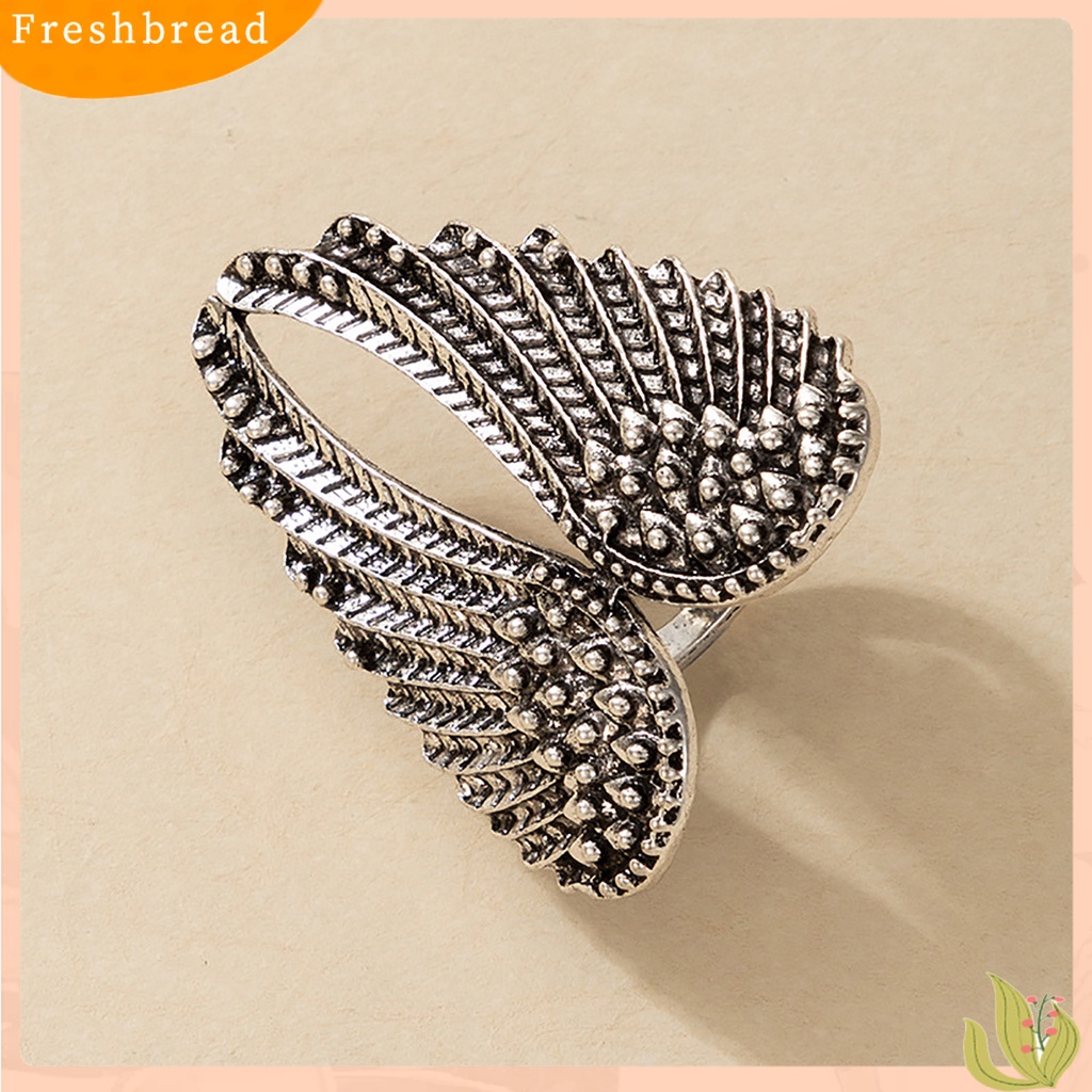 &lt; Freshbread &gt; Cincin Wanita Warna Silver Tahan Aus Cincin Logam Alloy Sayap Malaikat Untuk Pesta