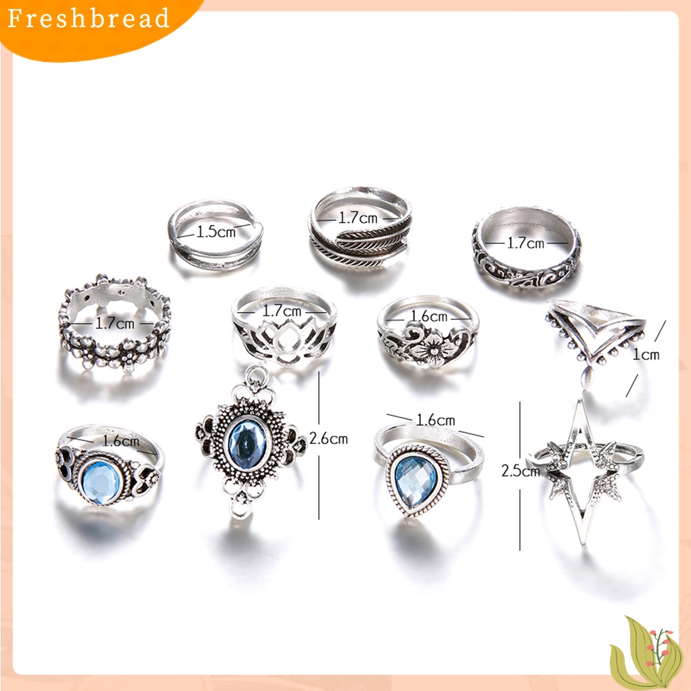 &lt; Freshbread &gt; 11 Pcs Wanita Retro Berongga Berlian Imitasi Knuckle Midi Ujung Jari Susun Cincin Bersama