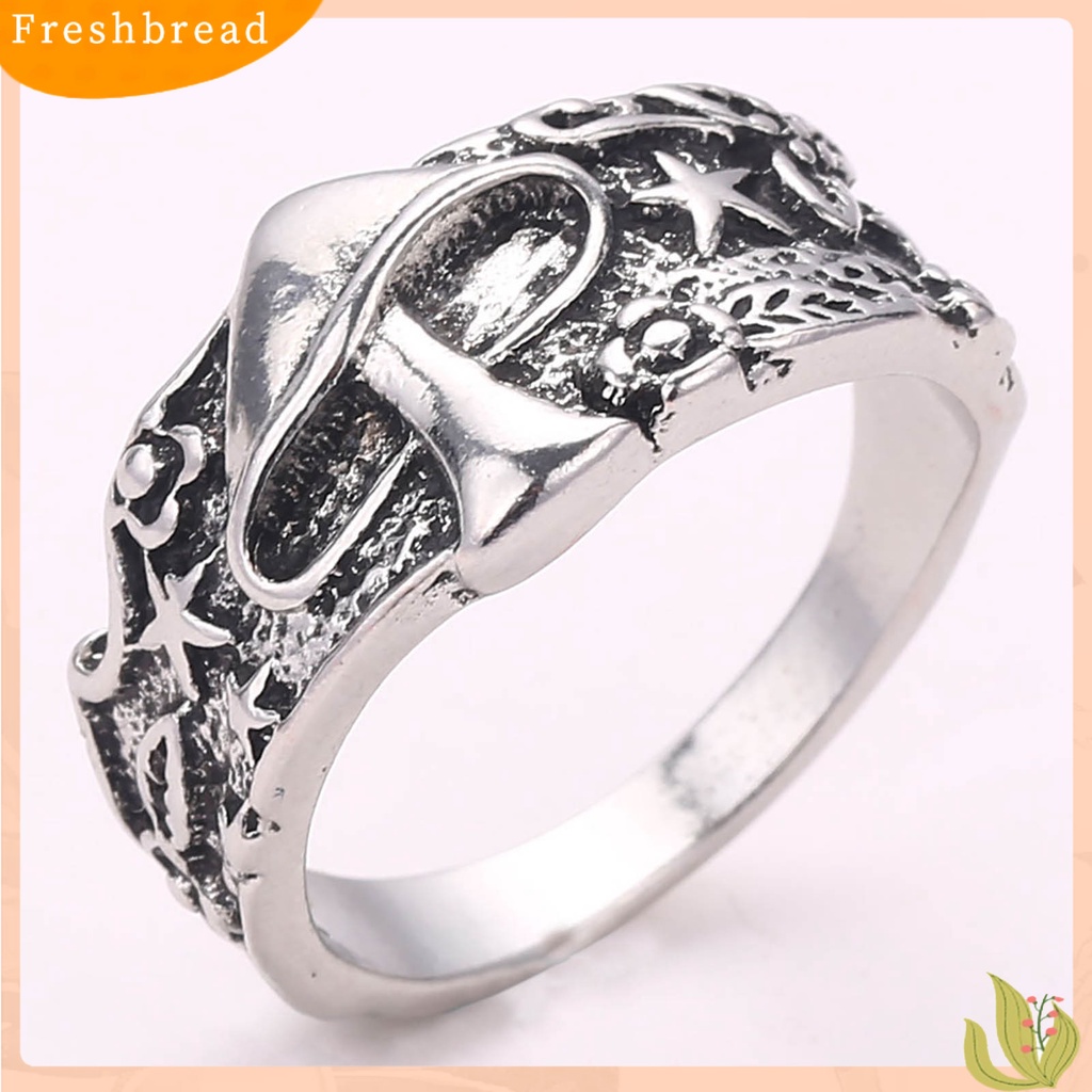 &lt; Freshbread &gt; Paduan Punk Lebar Pria Cincin Jamur Bintang Ukir Jari Cincin Perhiasan Accessaries