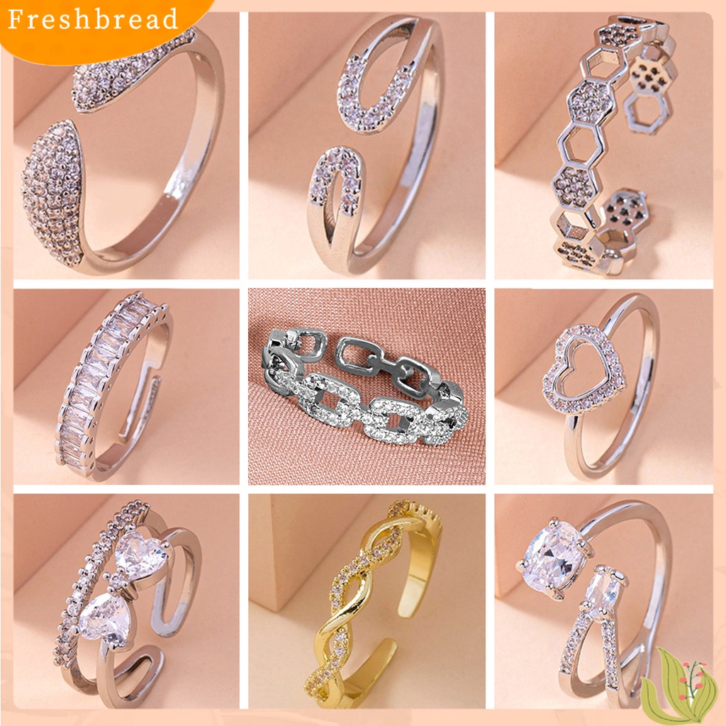 &lt; Freshbread &gt; Cincin Jari Geometris Berongga Keluar Zirkon Berlian Imitasi Electroplating Hias Perhiasan Cinta Berkilau Hati Jari Telunjuk Cincin Untuk Pertunangan