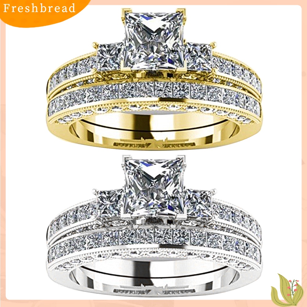 &lt; Freshbread &gt; 2Pcs/Set Wanita Pertunangan Pernikahan Putri Potong Berlian Imitasi Bertatahkan Cincin Susun