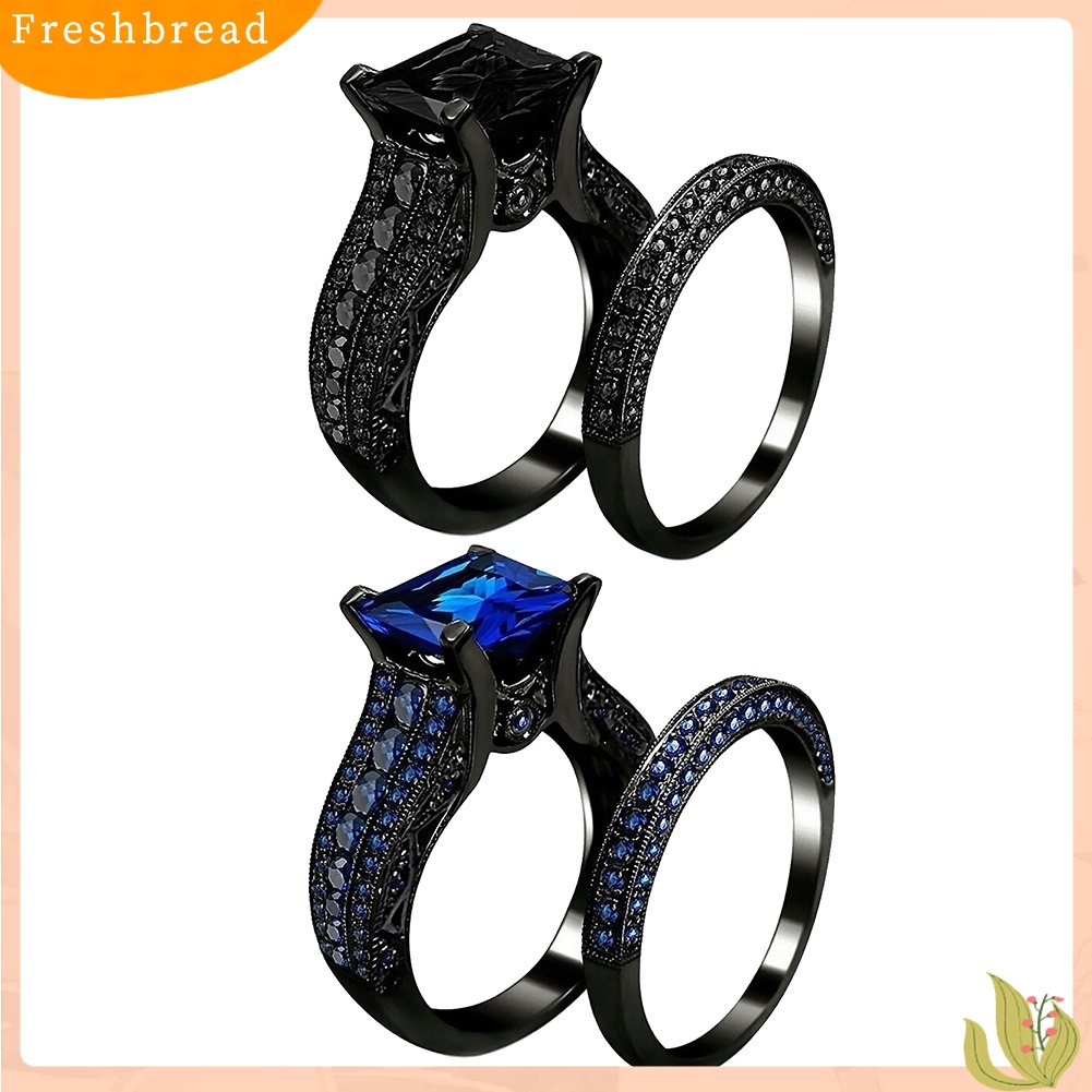 &lt; Freshbread &gt; 2Pcs/Set Wanita Persegi Cubic Zirconia Jari Cincin Pertunangan Pernikahan Perhiasan