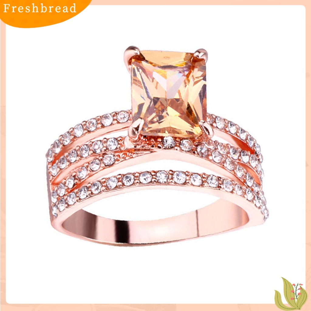 &lt; Freshbread &gt; Wanita Cincin Multilayer Perhiasan Persegi Berkilau Fashion Penampilan Cincin Jari Untuk Pernikahan