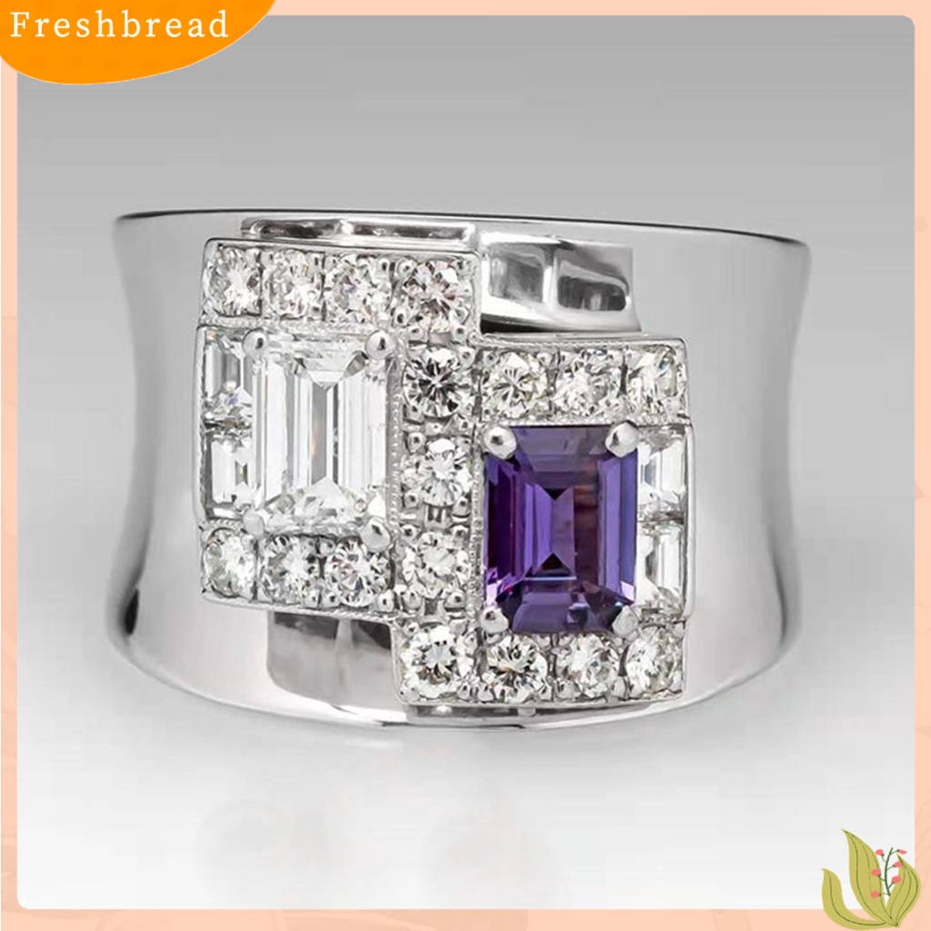 &lt; Freshbread &gt; Cincin Wanita Geometris Berlian Imitasi Ungu Vintage Keren Penampilan Fashion Jari Ring Untuk Pesta