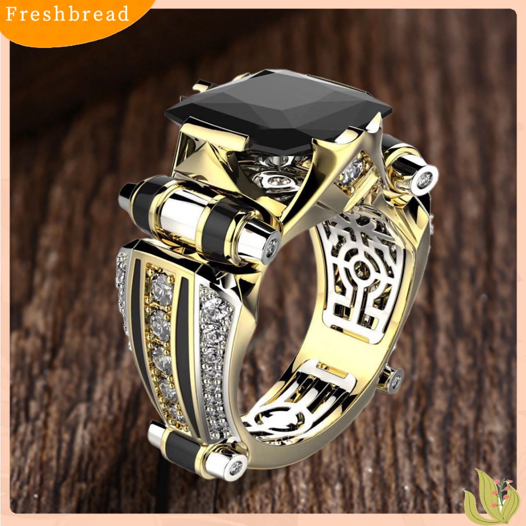 &lt; Freshbread &gt; Wanita Cincin Faux Square Crystal Two-tone Vintage Keren Punk Hadiah Berongga Bling Cubic Zirconia Ladies Finger Ring Untuk Pesta