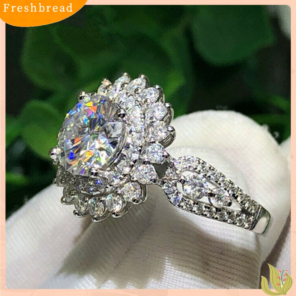 &lt; Freshbread &gt; Cincin Wanita Bentuk Bunga Berlian Imitasi Perhiasan Ringan Fashion Penampilan Cincin Jari Untuk Pernikahan