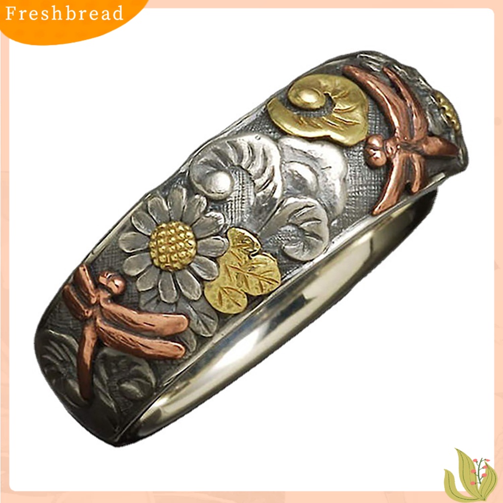 &lt; Freshbread &gt; Wanita Pria Elegan Motif Bunga Matahari Capung Desain Jari Cincin Band Perhiasan