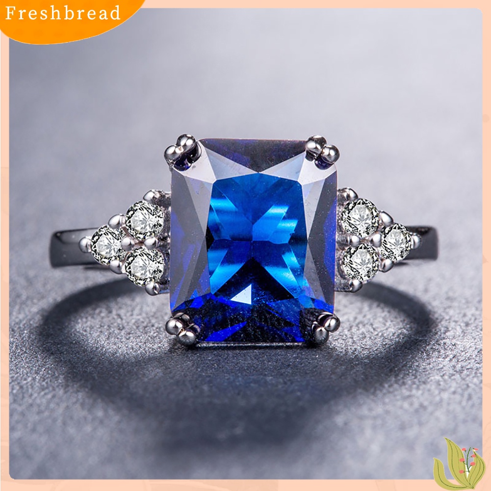 &lt; Freshbread &gt; Fashion Square Cut Cubic Zirconia Berlian Imitasi Cincin Pengantin Pertunangan Perhiasan Hadiah