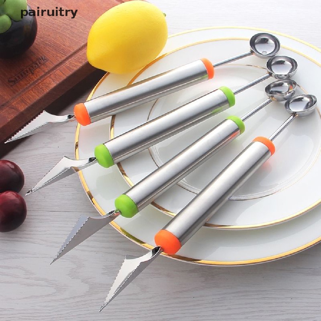 Prt New Stainless Steel Ice Cream Double-End Scoop Spoon Melon Baller Cutter Buah PRT