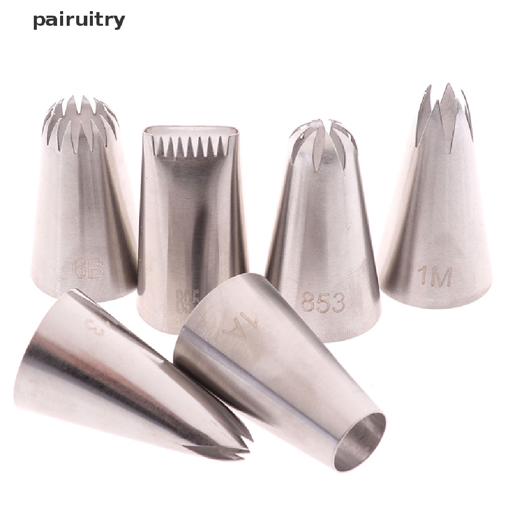 Prt 6Pcs Stainless Steel Icing Piping Nozzle Kue Cream Tips Set Alat Baking PRT