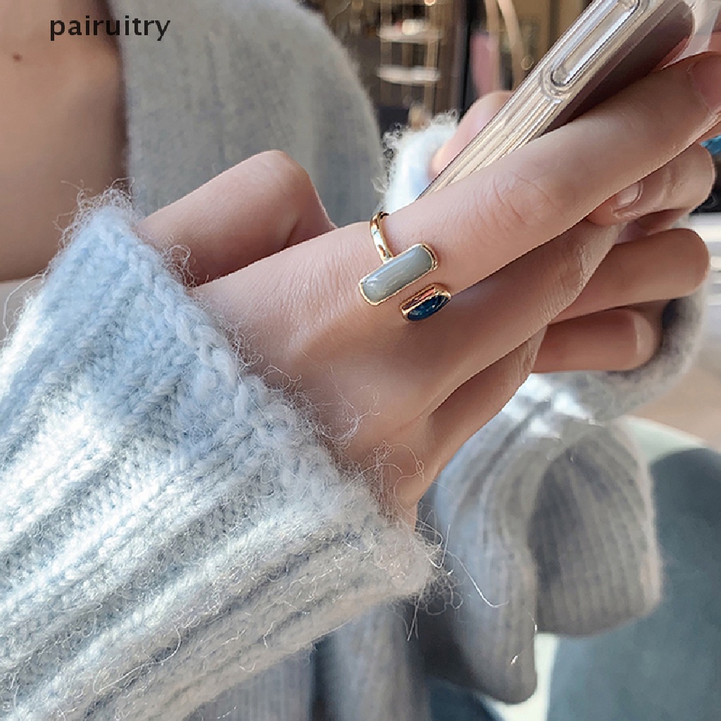 Prt Vintage Fashion Batu Opal Pernikahan Open Adjustable Stamp Silver Rings Untuk Wanita Perhiasan PRT