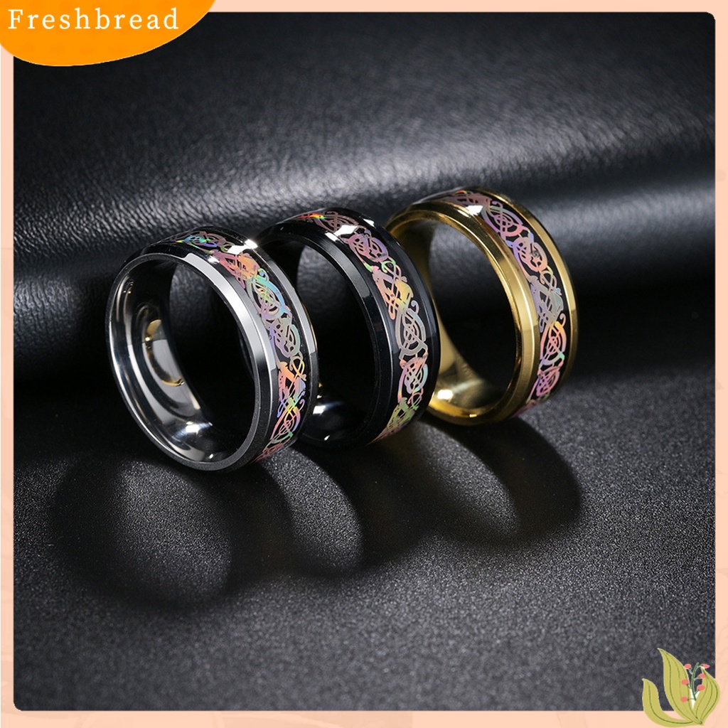 &lt; Freshbread &gt; Finger Ring Plating Anti-fading Halus Ringan Portabel Menghias Baja Titanium Multicolor Print Laki-Laki Cincin Perhiasan Aksesori