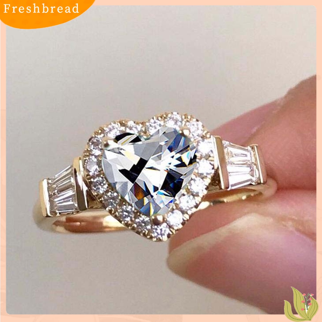 &lt; Freshbread &gt; Cincin Kawin Cantik Electroplating Retro Hadiah Cinta Emas Hati Berlian Imitasi Jari Cincin Perhiasan Fashion