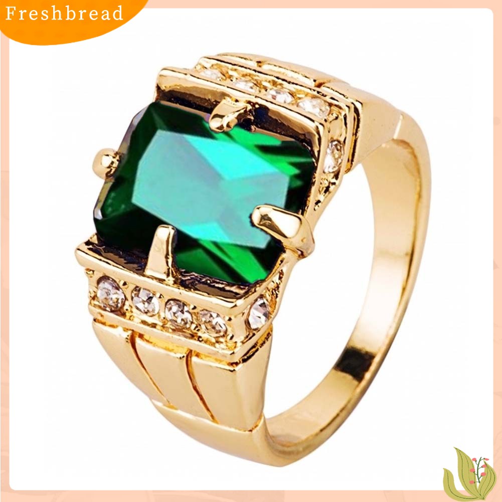 &lt; Freshbread &gt; Mewah Pria Persegi Cubic Zirconia Berlian Imitasi Jari Cincin Pernikahan Perhiasan Hadiah