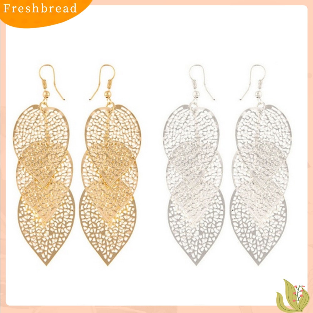 &lt; Freshbread &gt; Fashion Wanita Berongga Daun Berbentuk Drop Menjuntai Kait Anting Hadiah Perhiasan Pesta