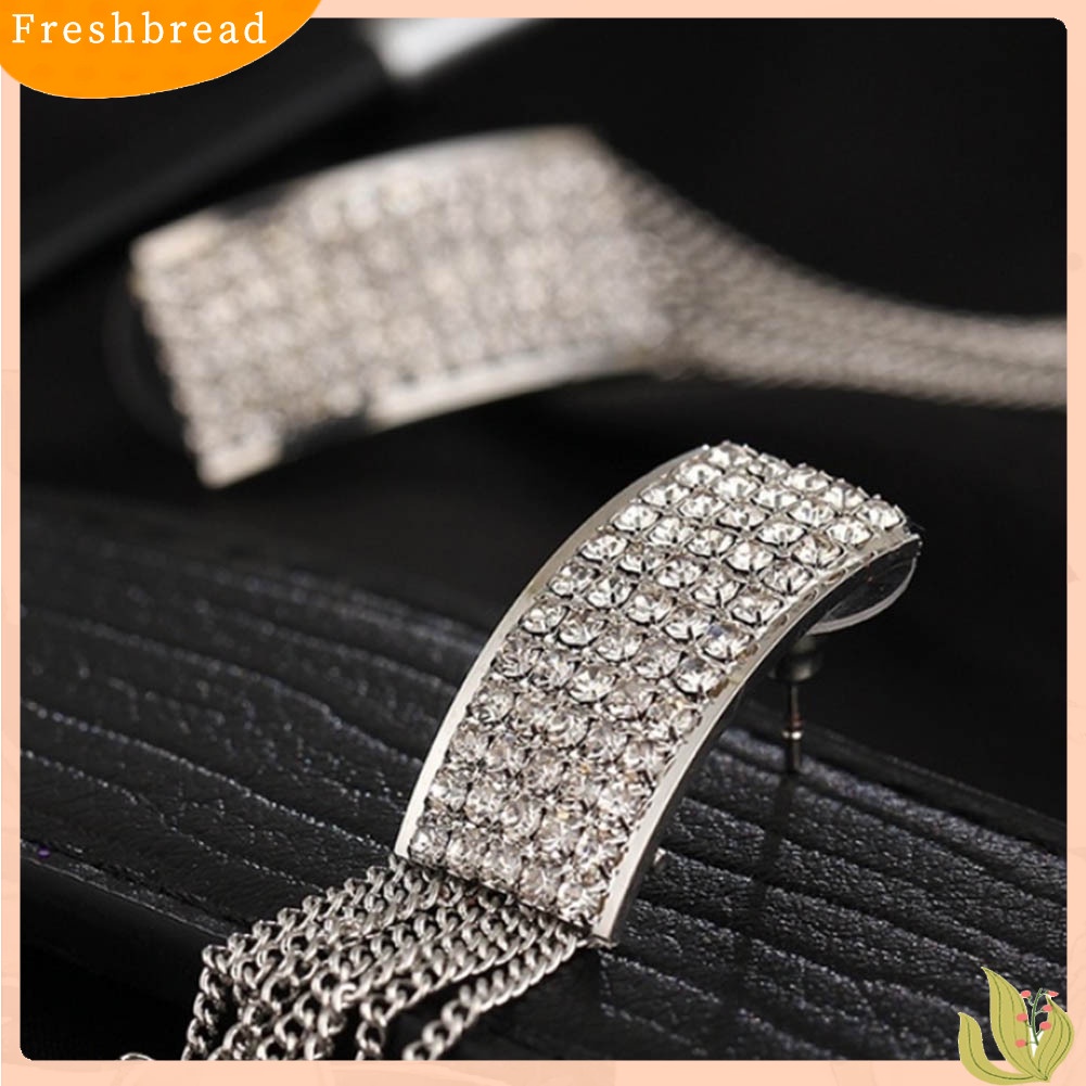 &lt; Freshbread &gt; Wanita Fashion Berlian Imitasi Rumbai Panjang Menjuntai Eardrop Stud Earrings Perhiasan Hadiah