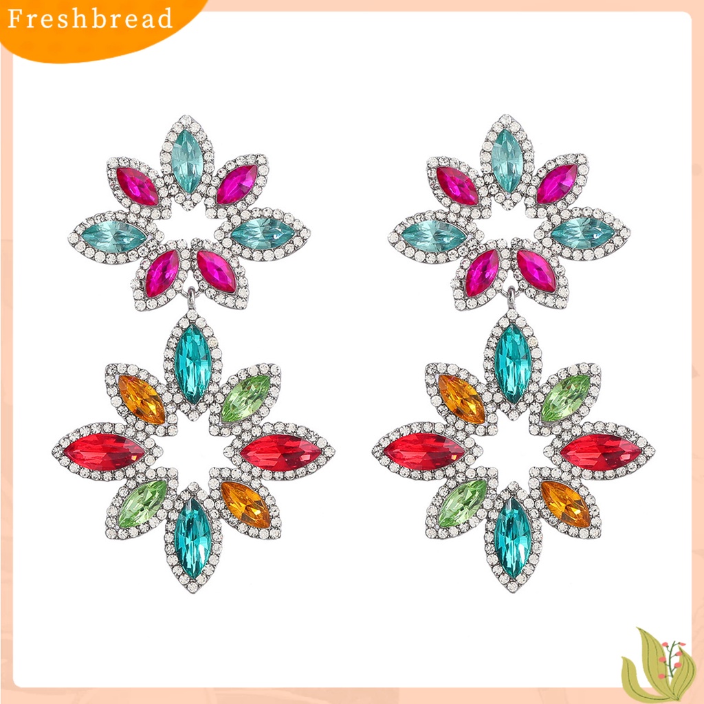 &lt; Freshbread &gt; 1pasang Anting Pejantan Multi-Lapisan Berlebihan Mewah Berwarna Berlian Imitasi Salix Daun Bunga Menjuntai Anting-Anting Perhiasan Fashion