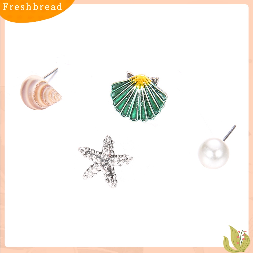 &lt; Freshbread &gt; 4Pcs/Set Musim Panas Pantai Bintang Laut Kerang Mutiara Imitasi Wanita Stud Earrings Hadiah