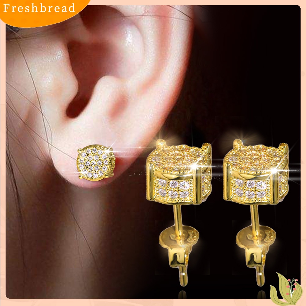 &lt; Freshbread &gt; Fashion Lady Cubic Zirconia Hias Bulat Telinga Stud Anting Tindik Perhiasan Hadiah