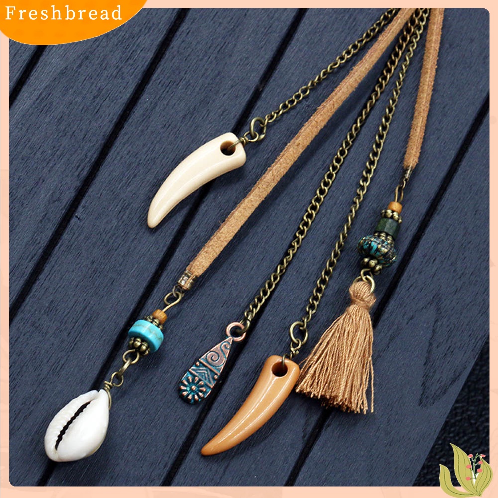 &lt; Freshbread &gt; Wanita Boho Bunga Matahari Shell Ox Tanduk Rumbai Menjuntai Anting Eardrop Perhiasan Hadiah