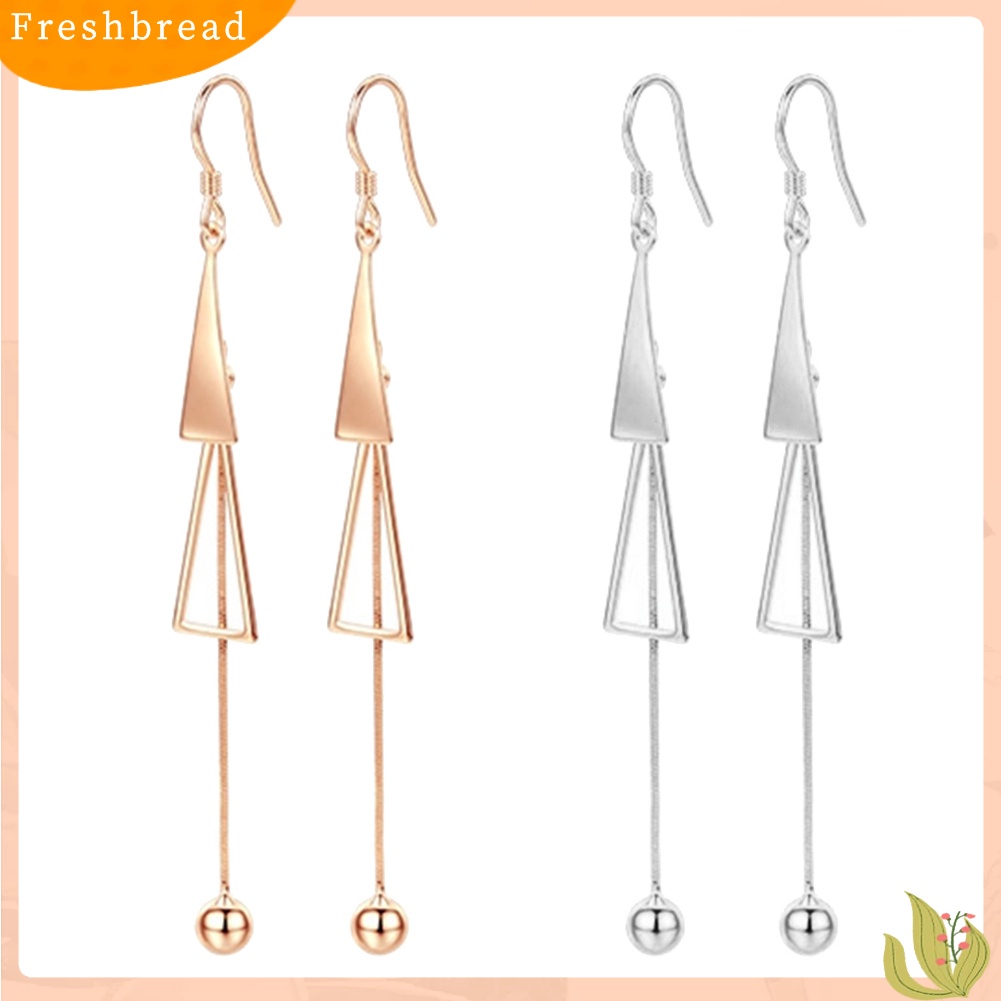 < Freshbread > Wanita Fashion Ganda Segitiga Rumbai Bola Panjang Menjuntai Kait Anting Perhiasan