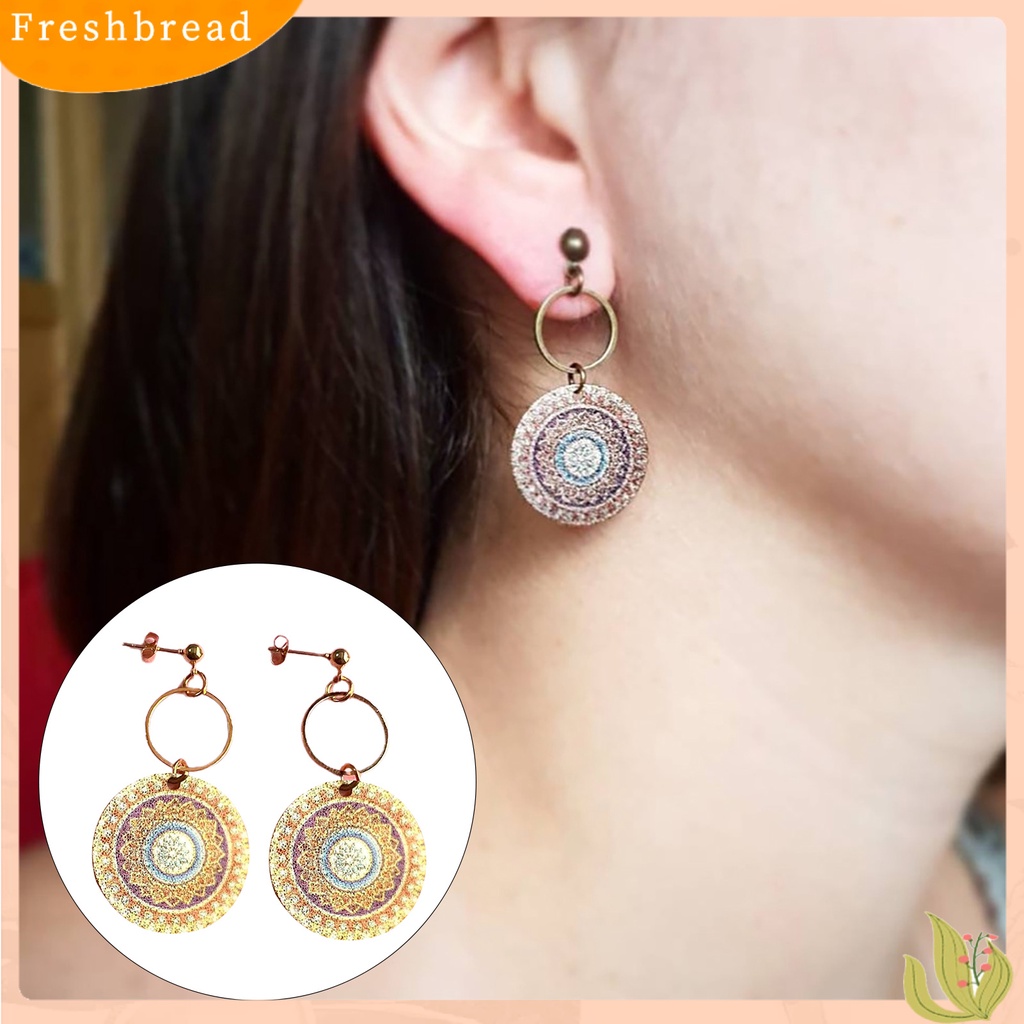 &lt; Freshbread &gt; 1pasang Anting Wanita Geometris Pola Vintage Perhiasan Electroplating Round Drop Earrings Hadiah Ulang Tahun