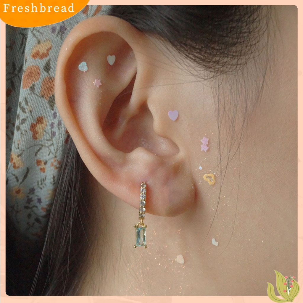 &lt; Freshbread &gt; 1pasang Anting Hoop Persegi Panjang Cubic Zirconia Perhiasan Anting Geometris Halus Untuk Pacaran