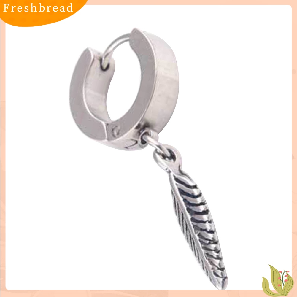 &lt; Freshbread &gt; 1Pc Punk Pria Bulu Liontin Stainless Steel Hoop Earring Pesta Perhiasan Hadiah