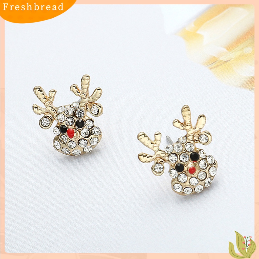 &lt; Freshbread &gt; 1pasang Drop Earrings Indah Topi Natal Bentuk Rusa Alloy Berlian Imitasi Tertanam Wanita Anting Kait Untuk Pesta