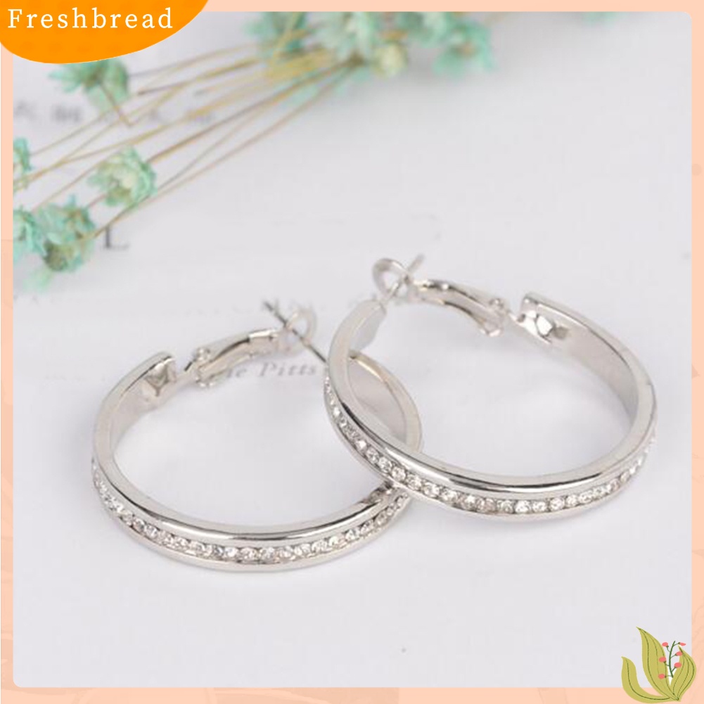 < Freshbread > Berlian Imitasi Bertatahkan Wanita Lingkaran Besar Geometris Menjuntai Hoop Earrings Perhiasan Hadiah