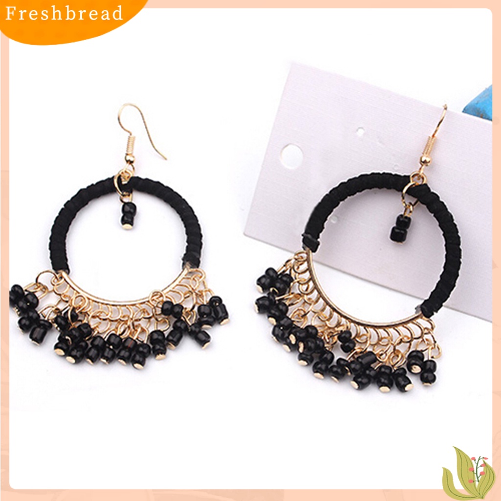 &lt; Freshbread &gt; 1pasang Anting Gaya Boho Manik-Manik Rumbai Desain Alloy Anting Kait Menjuntai Untuk Pakaian Sehari-Hari