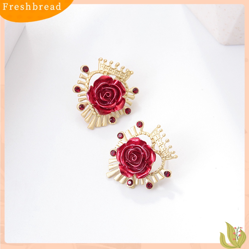 &lt; Freshbread &gt; 1pasang Retro Ear Stud Berlian Imitasi Alloy Rose Design Drop Earrings Aksesoris Telinga