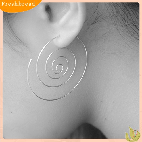 &lt; Freshbread &gt; Wanita Romantis Perak Disepuh Goldplated Earring Bulat Anting Bentuk Spiral