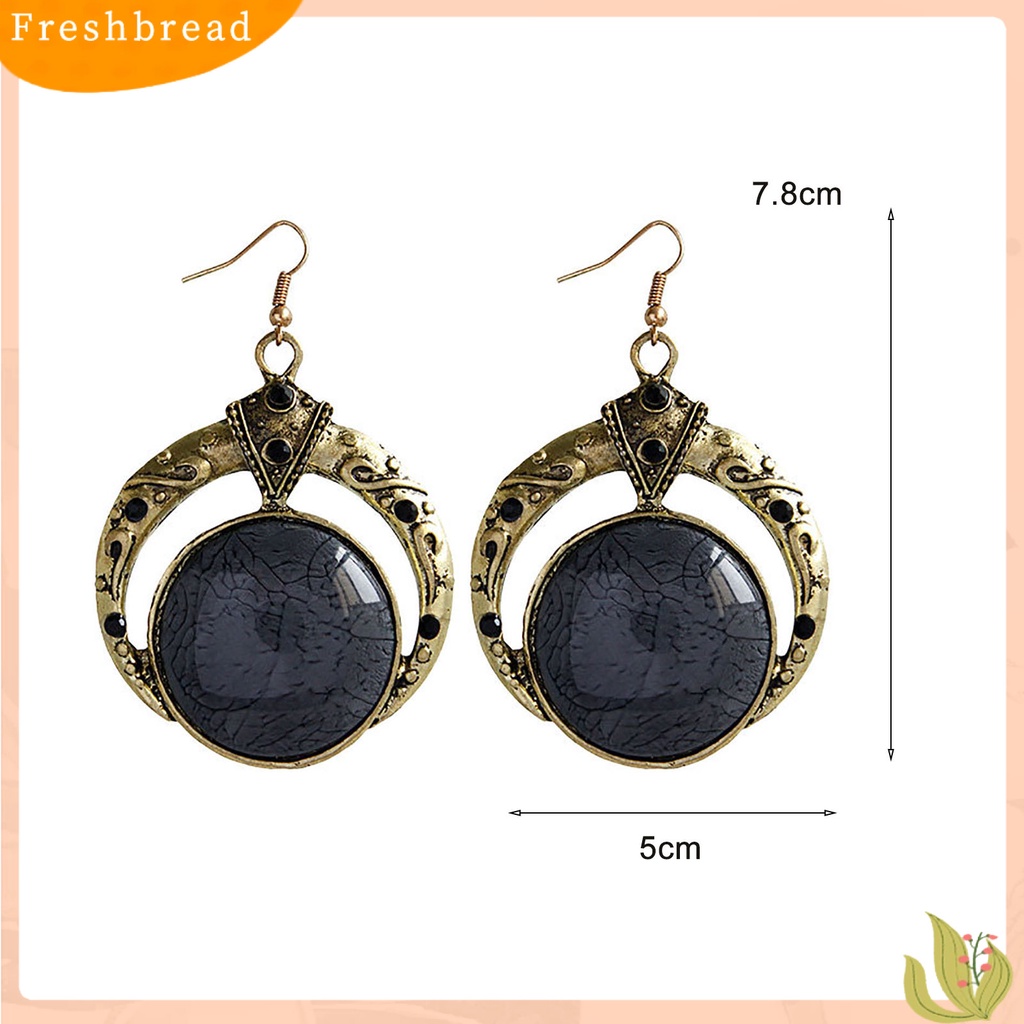 &lt; Freshbread &gt; 1pasang Berlian Imitasi Ukir Unik Dekorasi Retro Anting Bohemia Besar Bulat Menjuntai Kait Anting Perhiasan Fashion